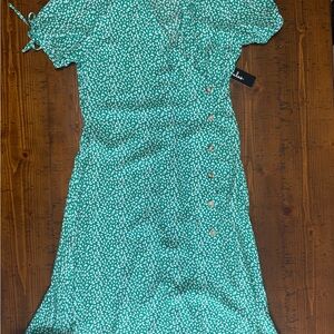Lulu's Green Patterned Midi Wrap Dress